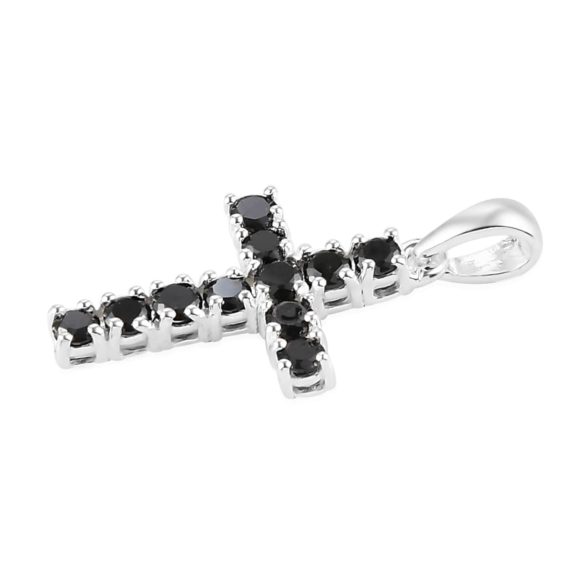 Simulated Black Diamond Cross Pendant in Sterling Silver 1.35 ctw image number 2