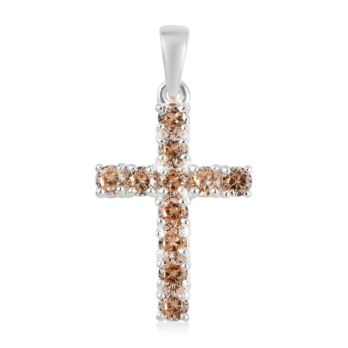 Simulated Champagne Diamond Cross Pendant in Sterling Silver 1.35 ctw image number 0
