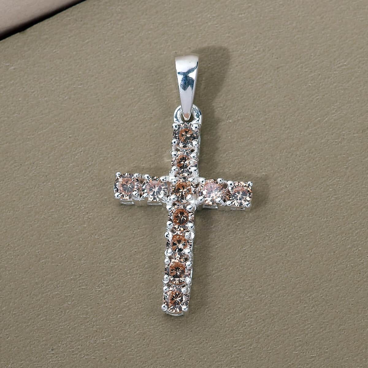Simulated Champagne Diamond Cross Pendant in Sterling Silver 1.35 ctw image number 1