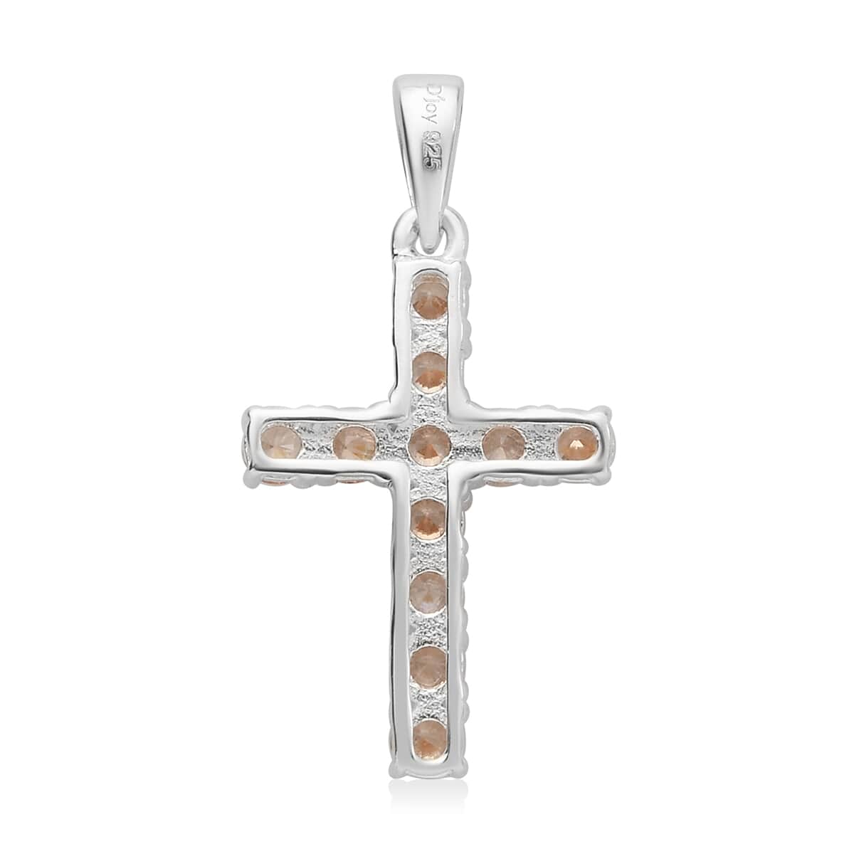 Simulated Champagne Diamond Cross Pendant in Sterling Silver 1.35 ctw image number 3