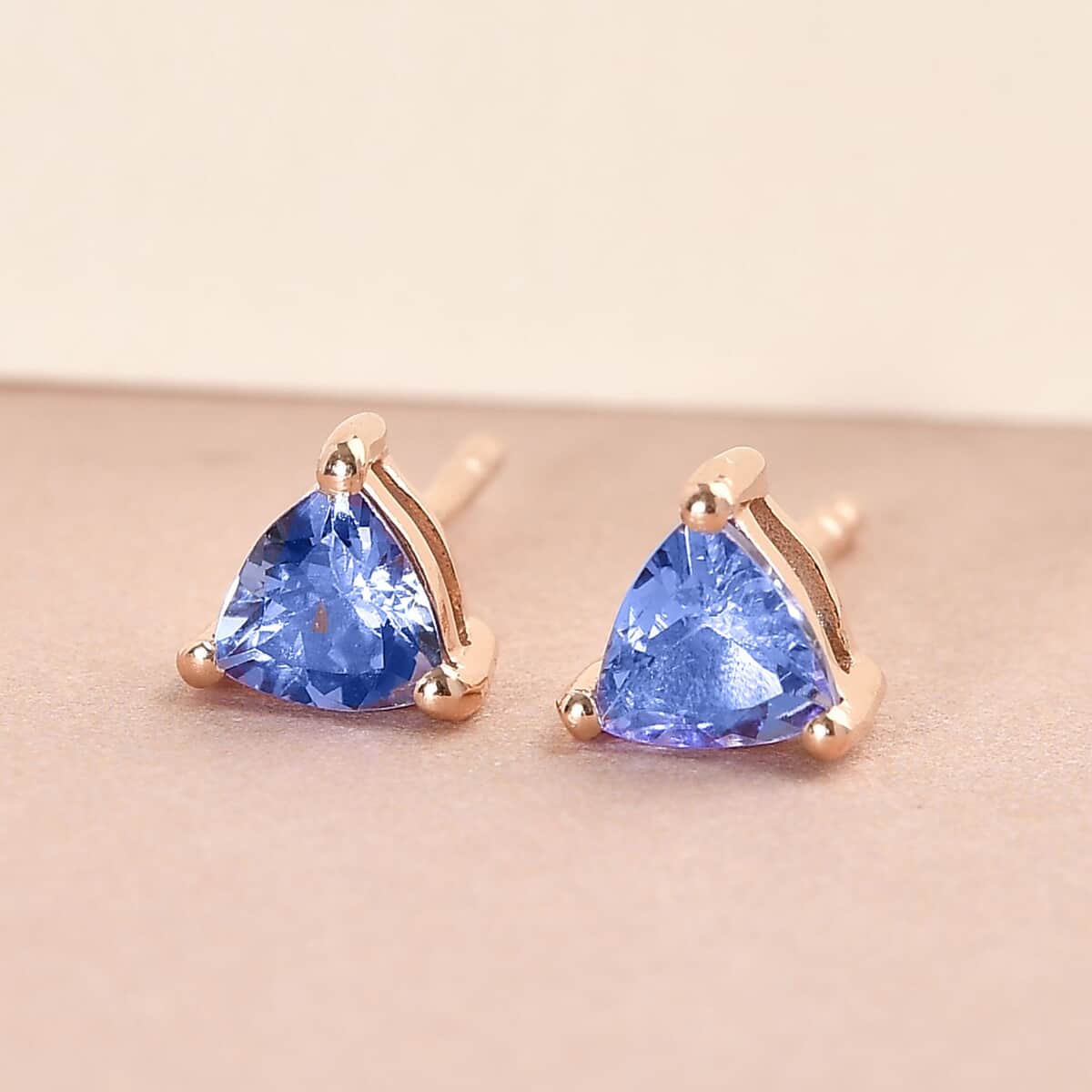 Tanzanite Solitaire Stud Earrings in 14K Rose Gold Over Sterling Silver 0.65 ctw image number 1