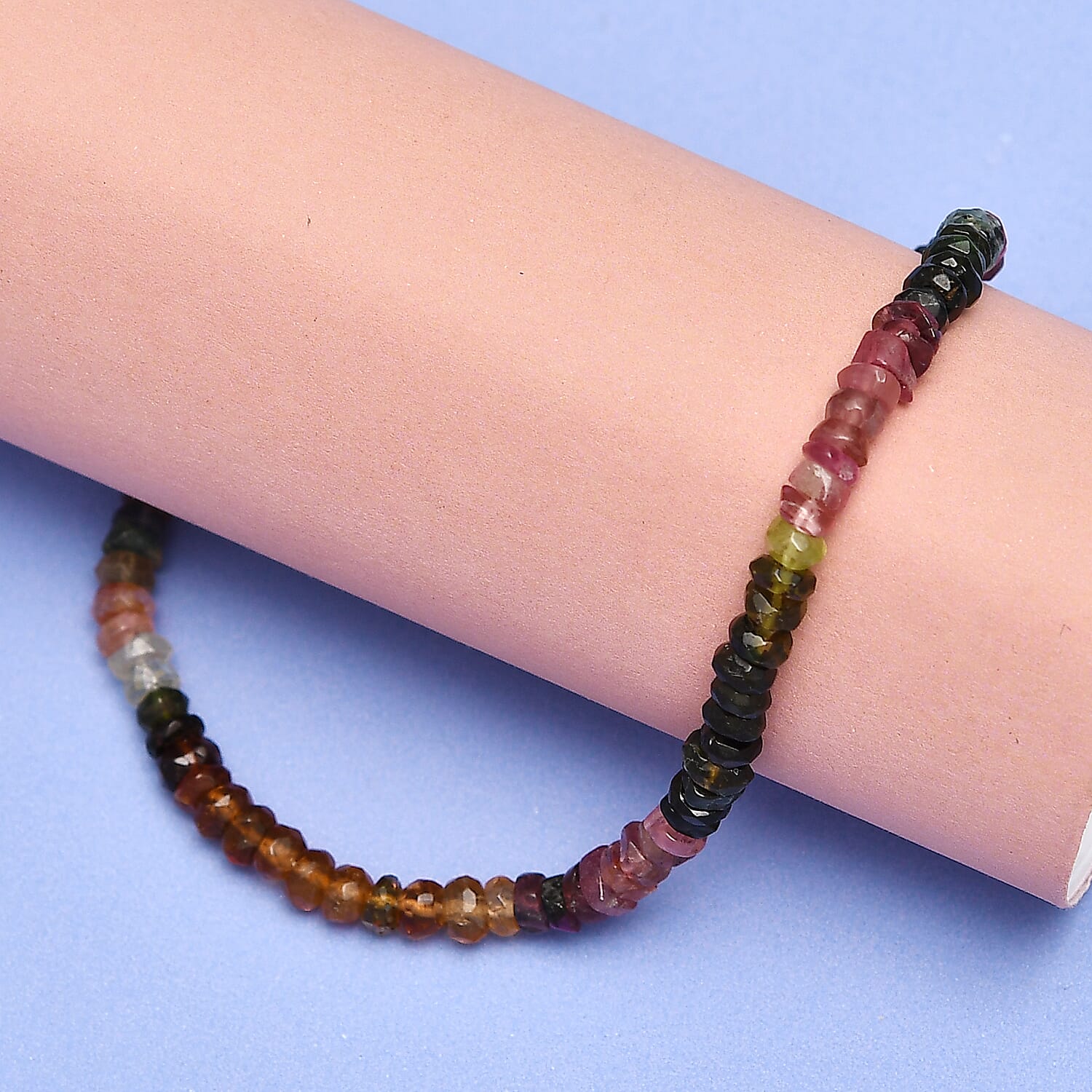 Multi-Tourmaline Beaded Bracelet in Rhodium Over Sterling Silver (7.25 In) 24.00 ctw