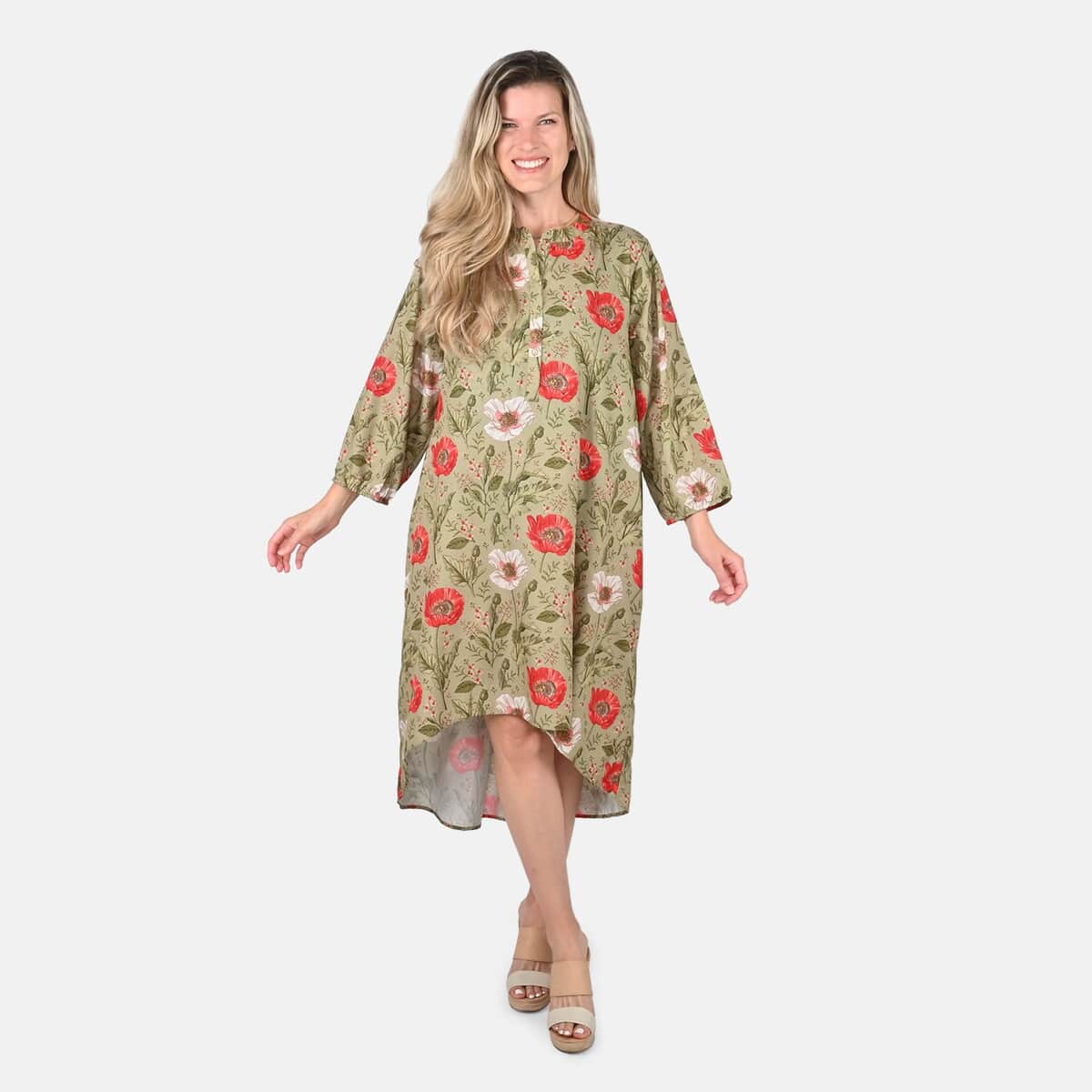 Tamsy Olive Floral Print Tunic - One Size Missy image number 0