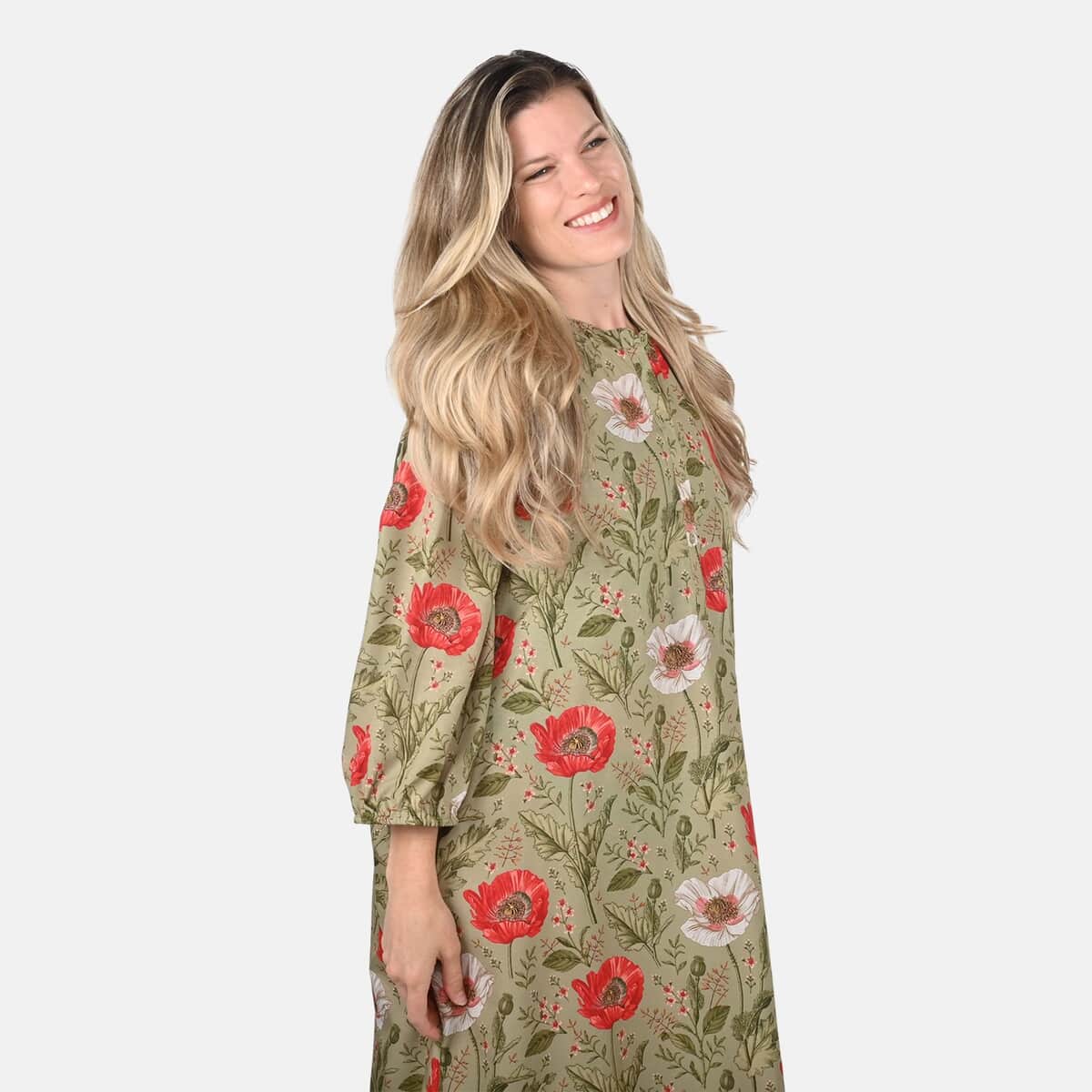 Tamsy Olive Floral Print Tunic - One Size Missy image number 3