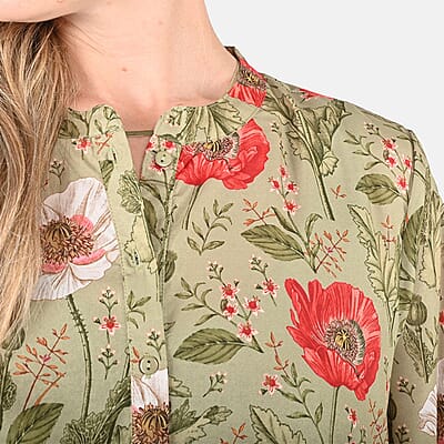 Tamsy Olive Floral Print Tunic - One Size Missy
