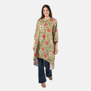 Tamsy Olive Floral Print Tunic - One Size Plus
