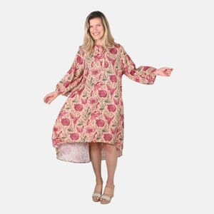 Tamsy Peach Floral Print Tunic - One Size Missy