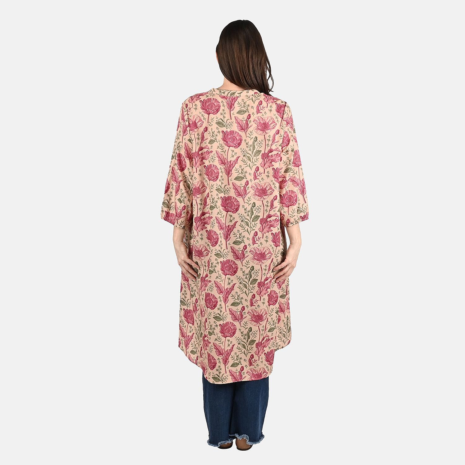 Tamsy Peach Floral Print Tunic - One Size Plus