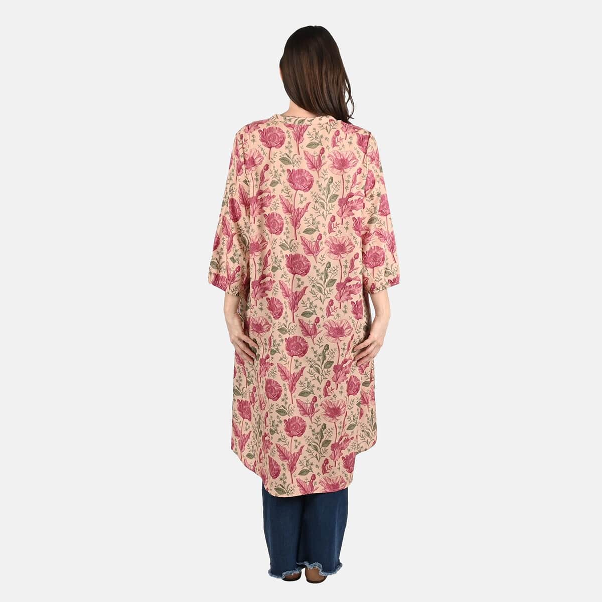 Tamsy Peach Floral Print Tunic - One Size Plus image number 1