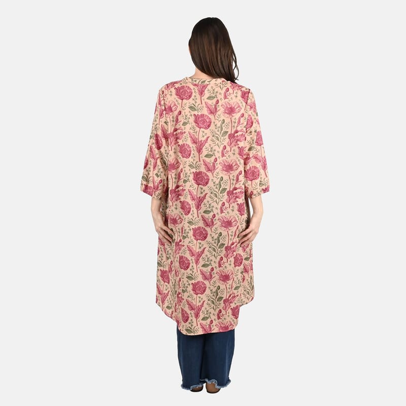 Tamsy Peach Floral Print Tunic - One Size Plus