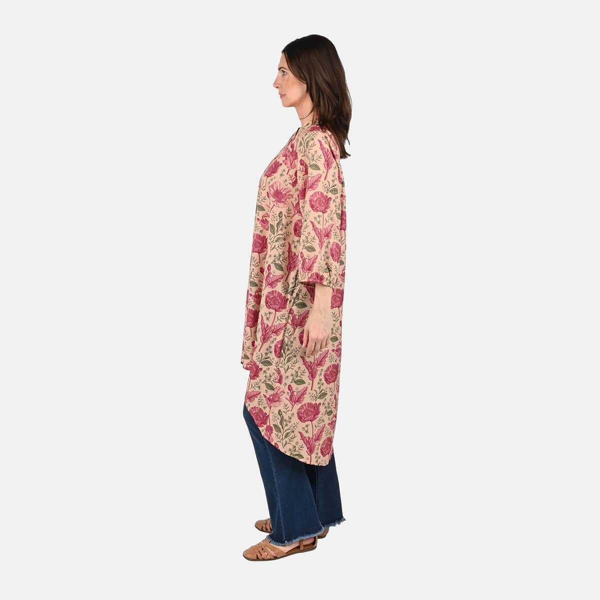 Tamsy Peach Floral Print Tunic - One Size Plus image number 2