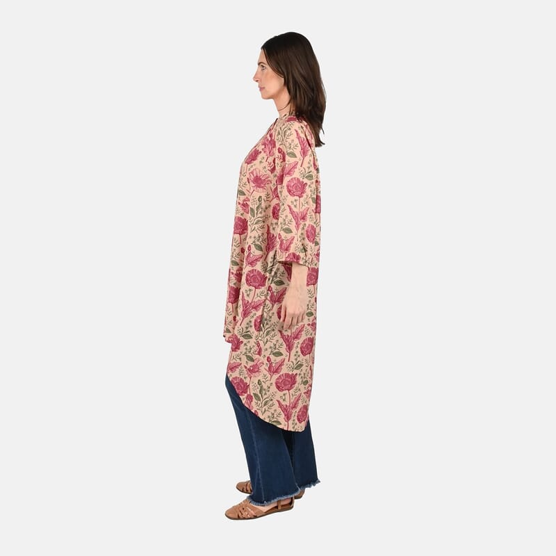 Tamsy Peach Floral Print Tunic - One Size Plus