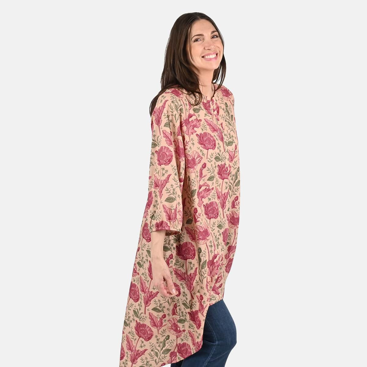 Tamsy Peach Floral Print Tunic - One Size Plus image number 3