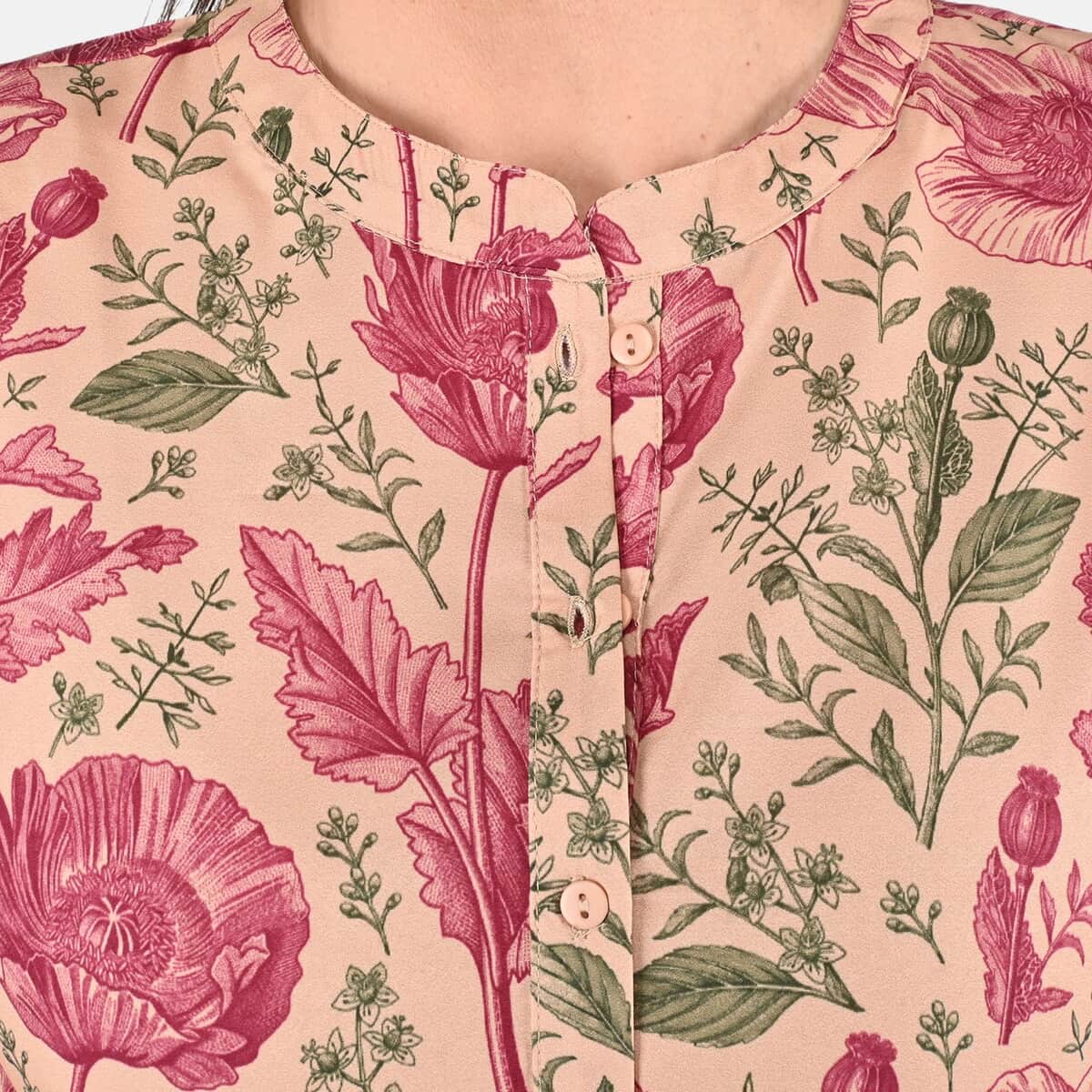 Tamsy Peach Floral Print Tunic - One Size Plus image number 4