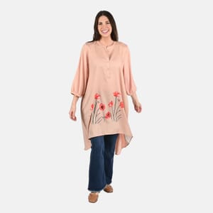 Tamsy Beige Poppy Print Tunic - One Size Plus