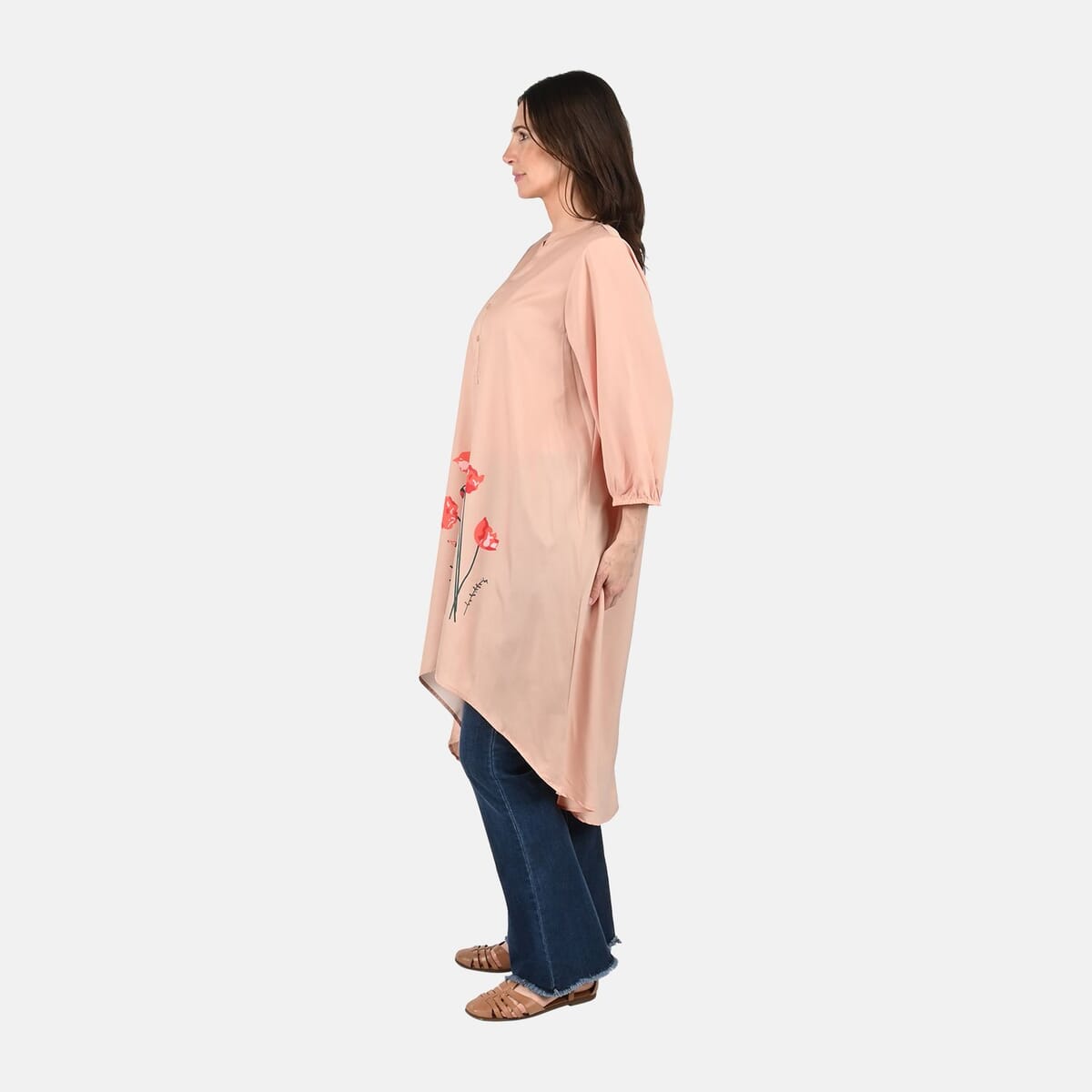 Tamsy Beige Poppy Print Tunic - One Size Plus image number 2