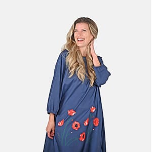 Tamsy Navy Poppy Print Tunic - One Size Missy