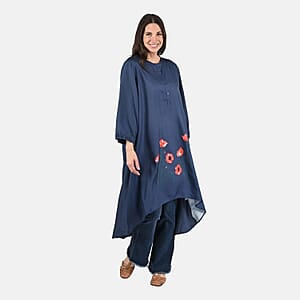 Tamsy Navy Poppy Print Tunic - One Size Plus
