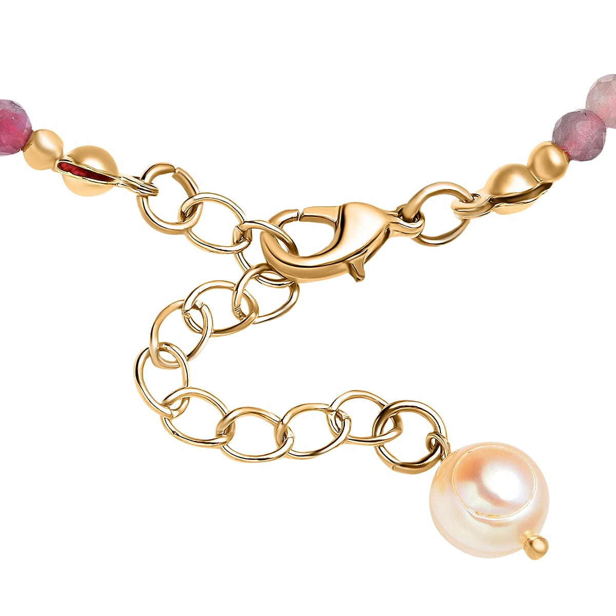 Multi-Tourmaline and Peach Freshwater Pearl Beaded Bracelet in Goldtone (7-9In) 21.50 ctw image number 3