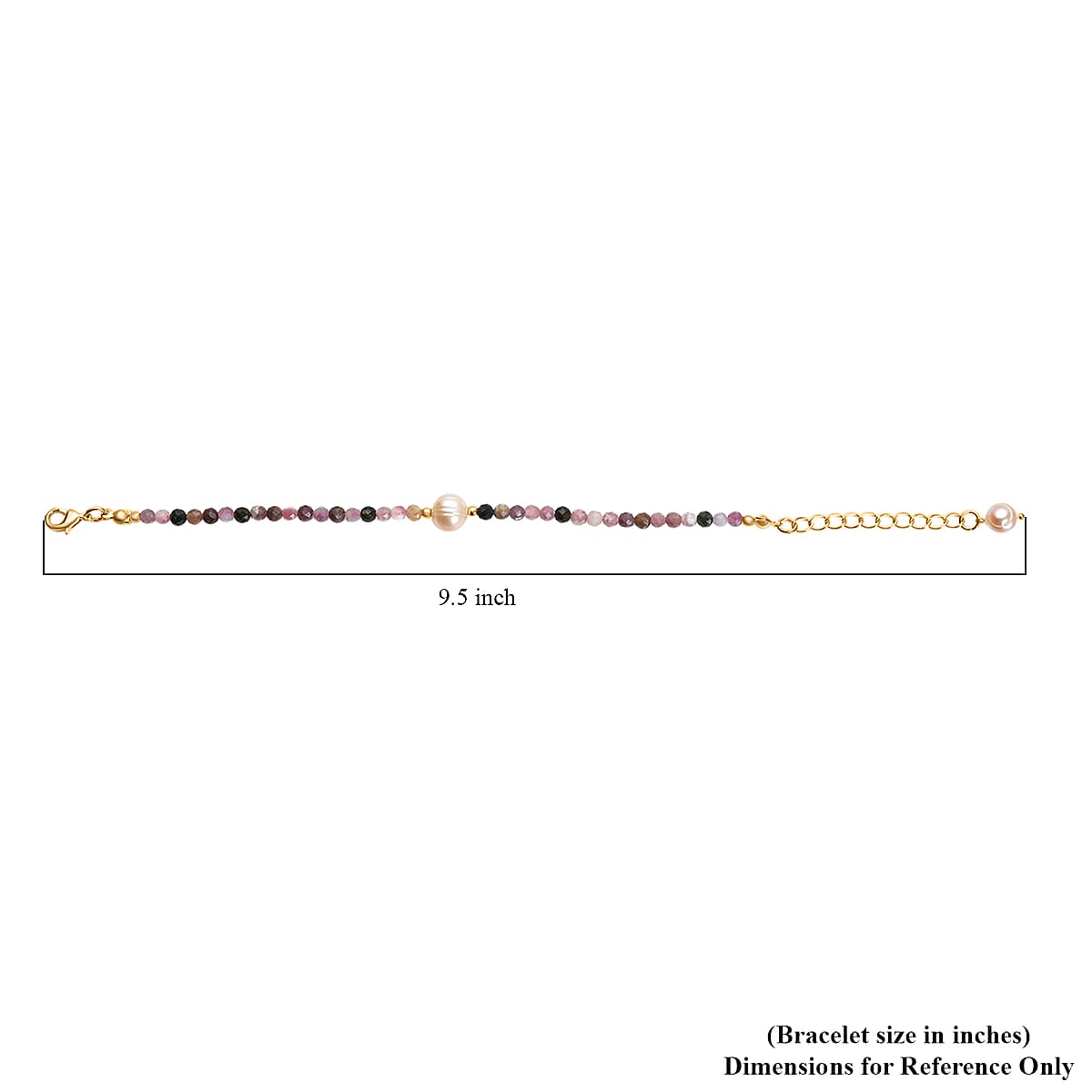Multi-Tourmaline and Peach Freshwater Pearl Beaded Bracelet in Goldtone (7-9In) 21.50 ctw image number 4