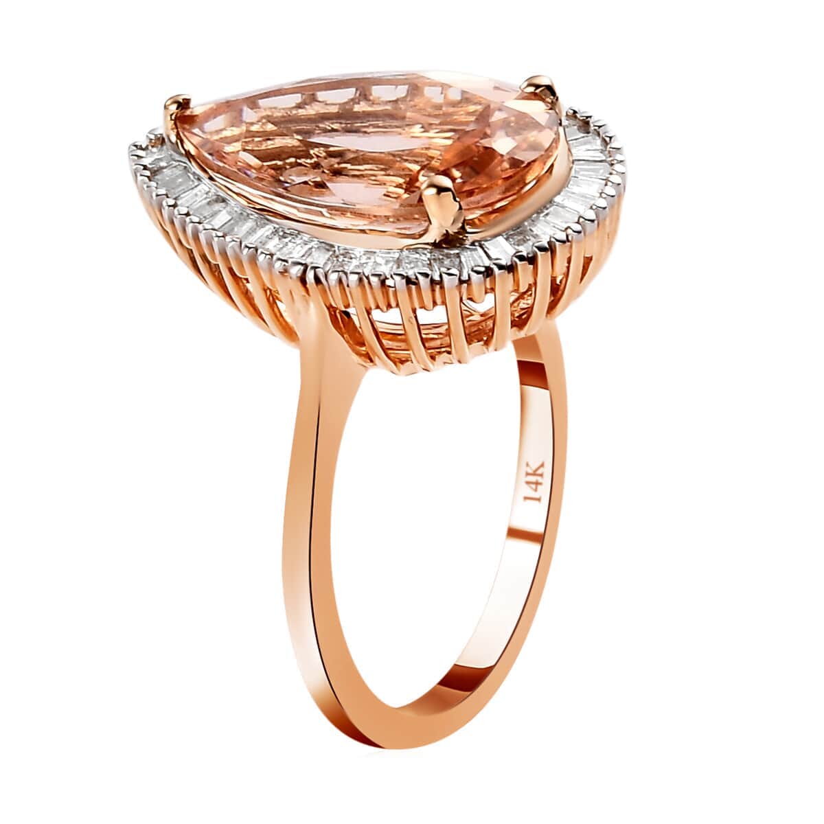 Luxoro 14K Rose Gold AAA Marropino Morganite and G-H I3 Diamond Halo Ring (Size 6.0) 4.35 Grams 5.35 ctw image number 3