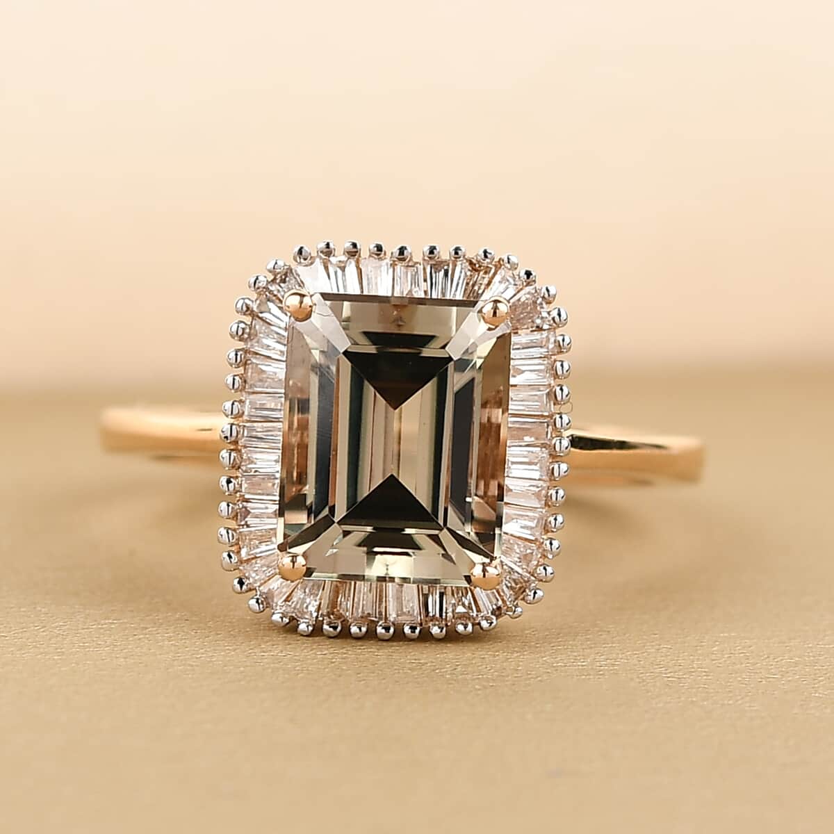 Iliana 18K Yellow Gold AAA Turkizite and G-H SI Diamond Halo Ring (Size 6.0) 3.10 ctw image number 1