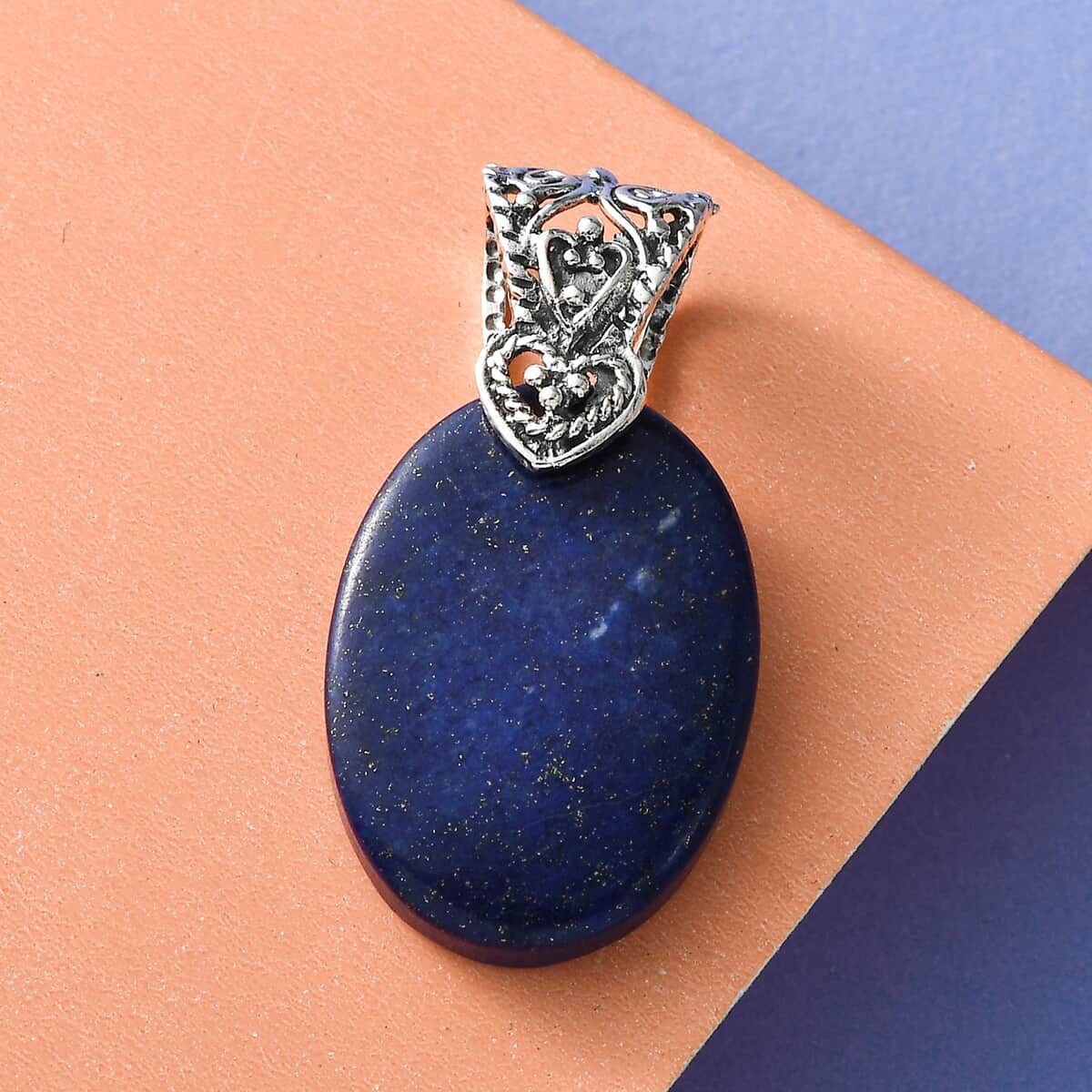 Lapis Lazuli Solitaire Pendant in Sterling Silver 23.85 ctw image number 1