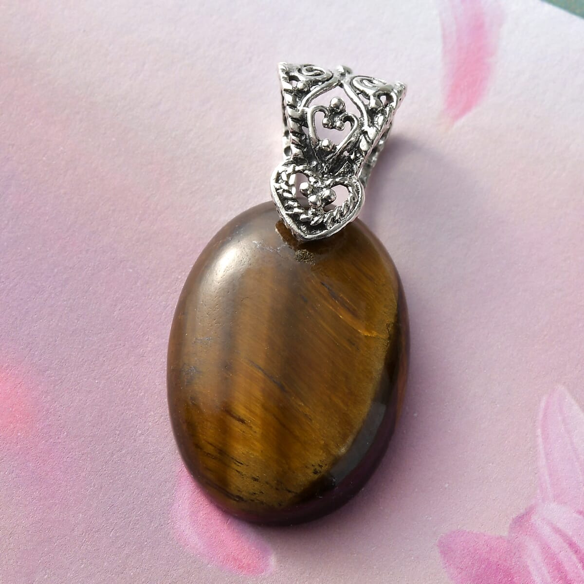 Tiger's Eye Solitaire Pendant in Sterling Silver 23.25 ctw image number 1