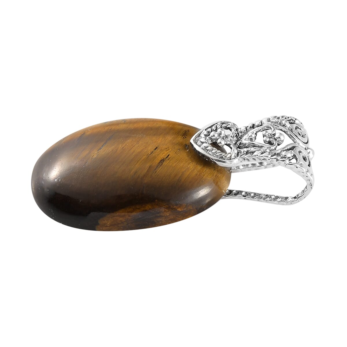 Tiger's Eye Solitaire Pendant in Sterling Silver 23.25 ctw image number 2