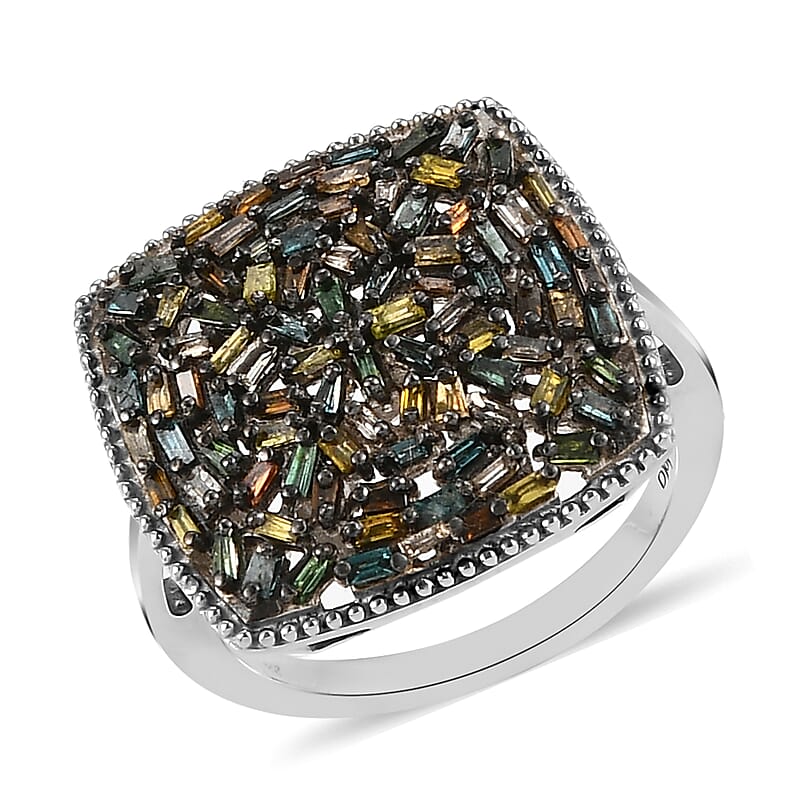 Multi Diamond Cocktail Ring in Rhodium and Platinum Over Sterling Silver (Size 10.0) 1.00 ctw
