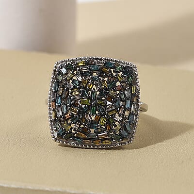 Multi Diamond Cocktail Ring in Rhodium and Platinum Over Sterling Silver (Size 10.0) 1.00 ctw