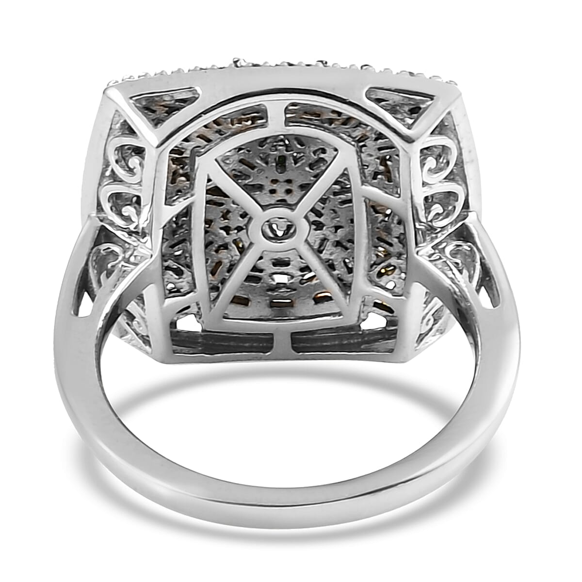 Multi Diamond Cocktail Ring in Rhodium and Platinum Over Sterling Silver (Size 10.0) 1.00 ctw