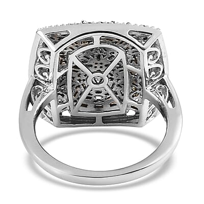 Multi Diamond Cocktail Ring in Rhodium and Platinum Over Sterling Silver (Size 10.0) 1.00 ctw