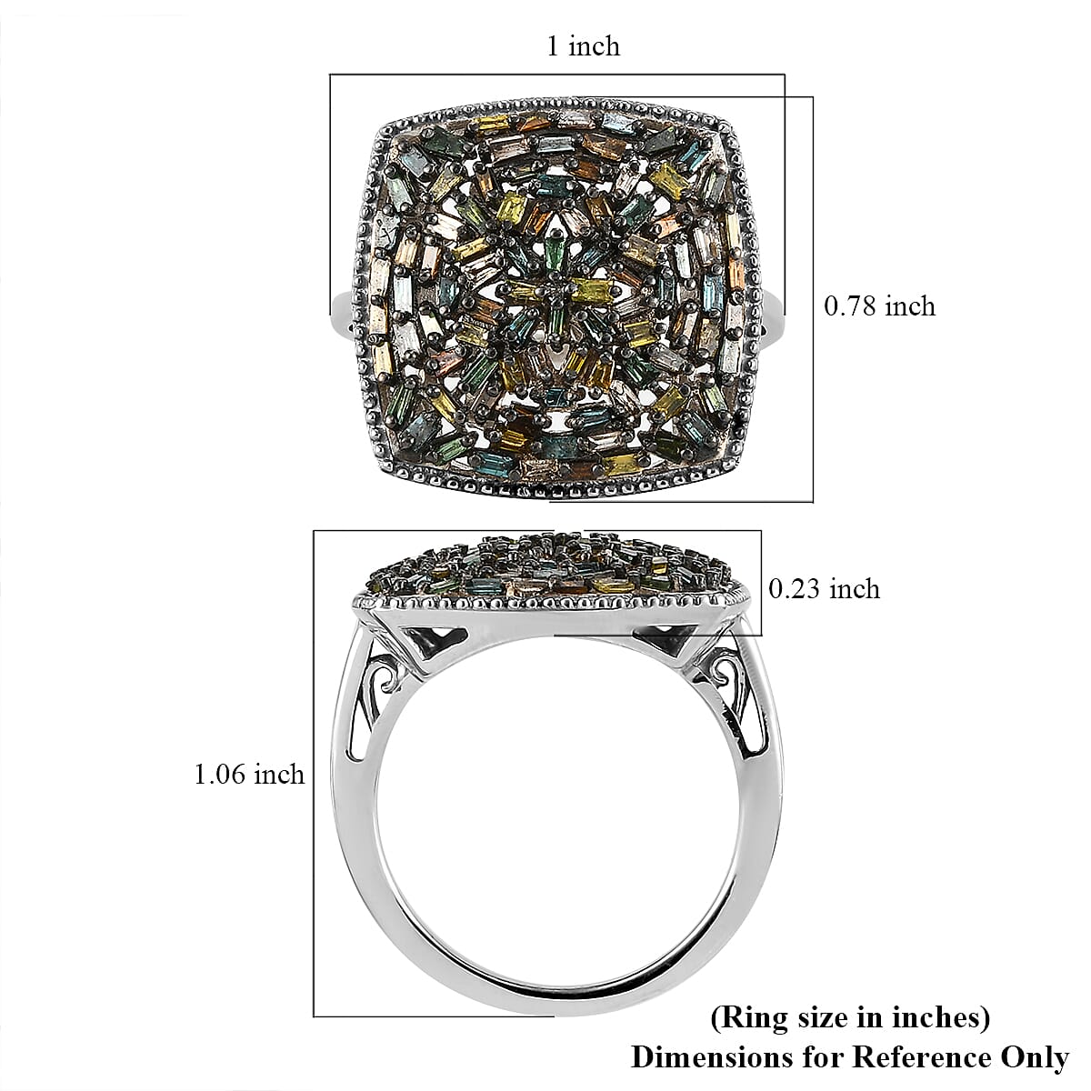 Multi Diamond Cocktail Ring in Rhodium and Platinum Over Sterling Silver (Size 10.0) 1.00 ctw