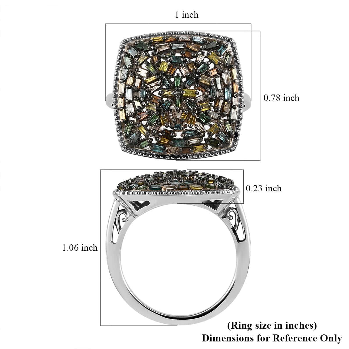 Multi Diamond Cocktail Ring in Rhodium and Platinum Over Sterling Silver (Size 6.0) 1.00 ctw image number 5