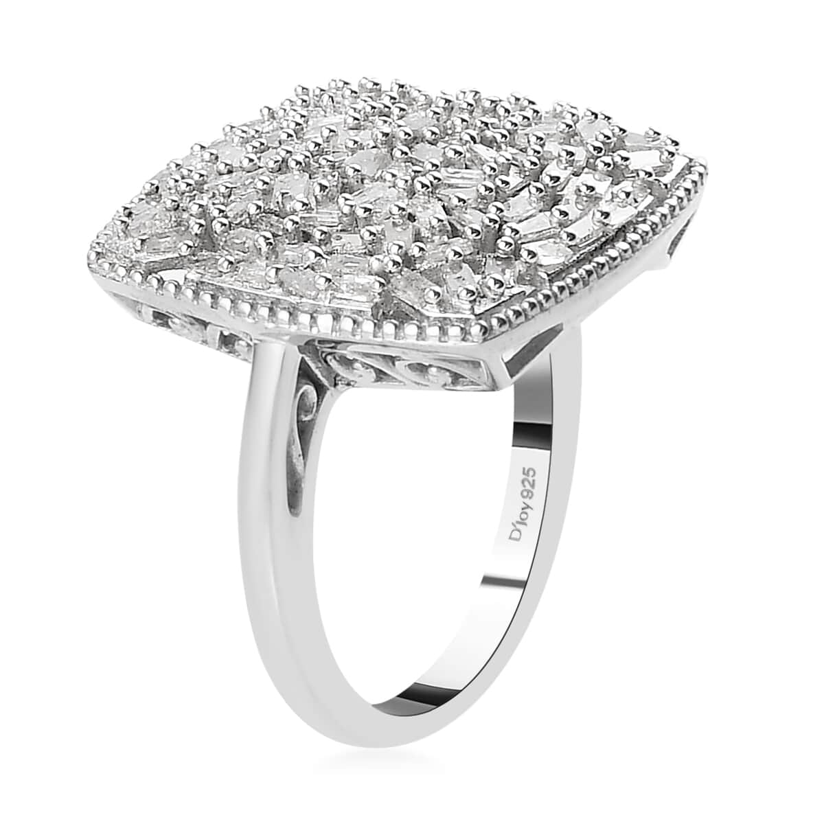 Diamond Cocktail Ring in Platinum Over Sterling Silver (Size 6.0) 1.00 ctw image number 3