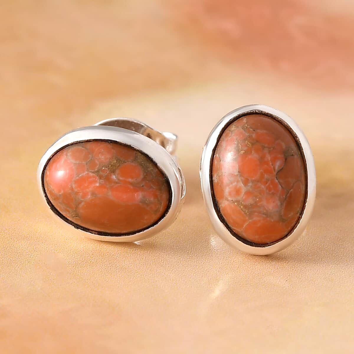 Mojave Orange Turquoise Solitaire Stud Earrings in Sterling Silver 2.25 ctw image number 1