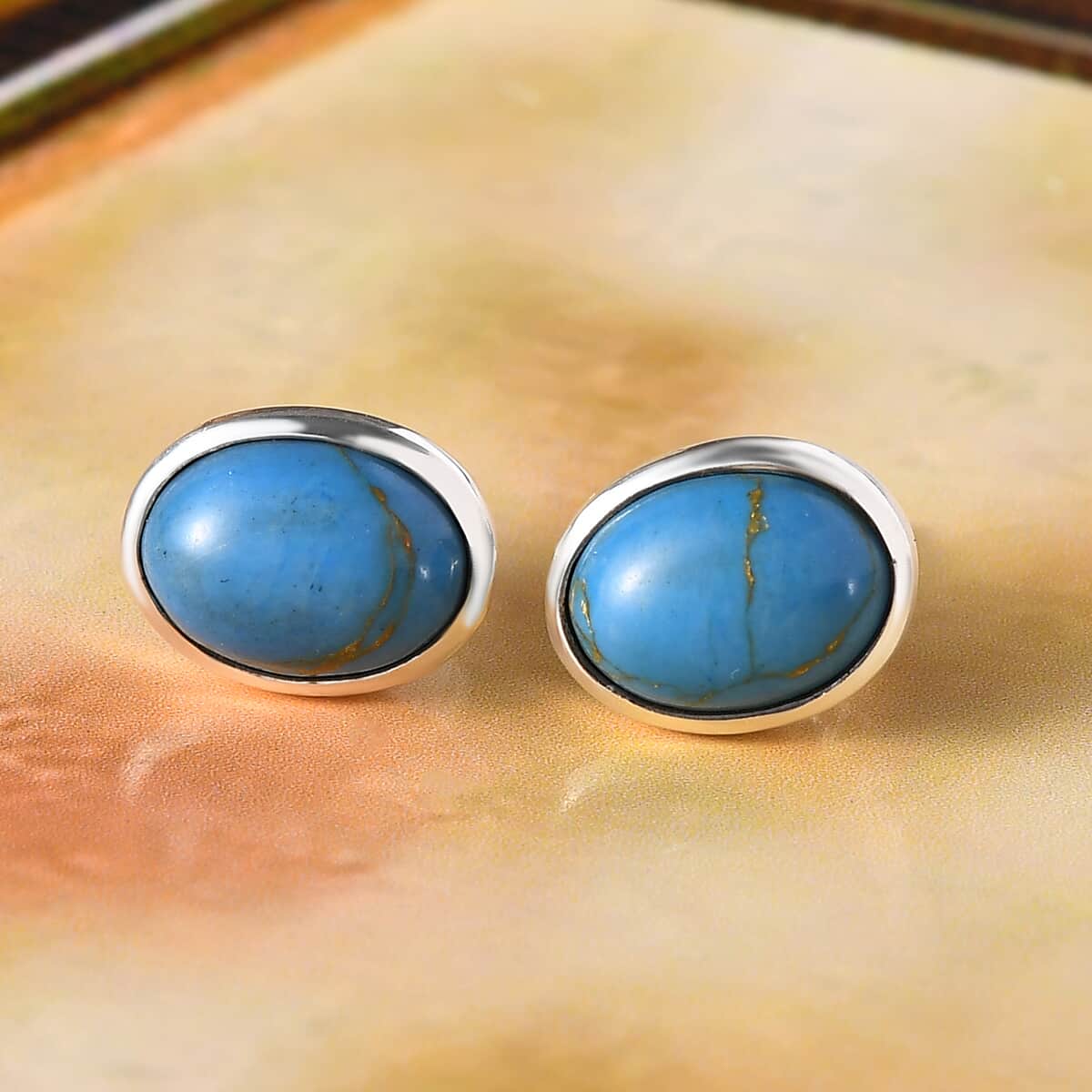 Mojave Blue Turquoise Solitaire Stud Earrings in Sterling Silver 2.15 ctw image number 1