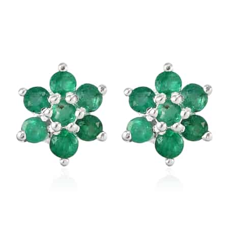 Premium Kagem Zambian Emerald Floral Earrings in Sterling Silver 0.65 ctw image number 0