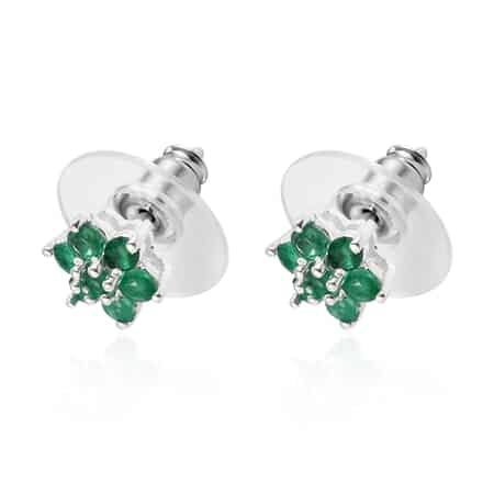 Premium Kagem Zambian Emerald Floral Earrings in Sterling Silver 0.65 ctw image number 3