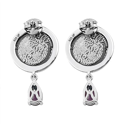 GP Roman Coin - Miracle Glow Collection Amethyst Coin Earrings with Drop Charm in Platinum Over Sterling Silver 7.25 Grams 1.60 ctw