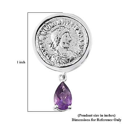 GP Roman Coin - Miracle Glow Collection Amethyst Coin Earrings with Drop Charm in Platinum Over Sterling Silver 7.25 Grams 1.60 ctw