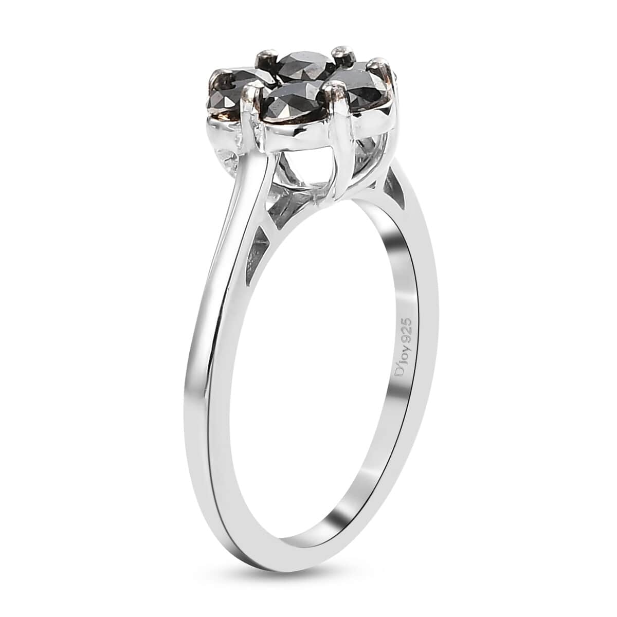 Pressure Set Black Diamond Floral Ring in Platinum Over Sterling Silver (Size 10.0) 1.00 ctw image number 3