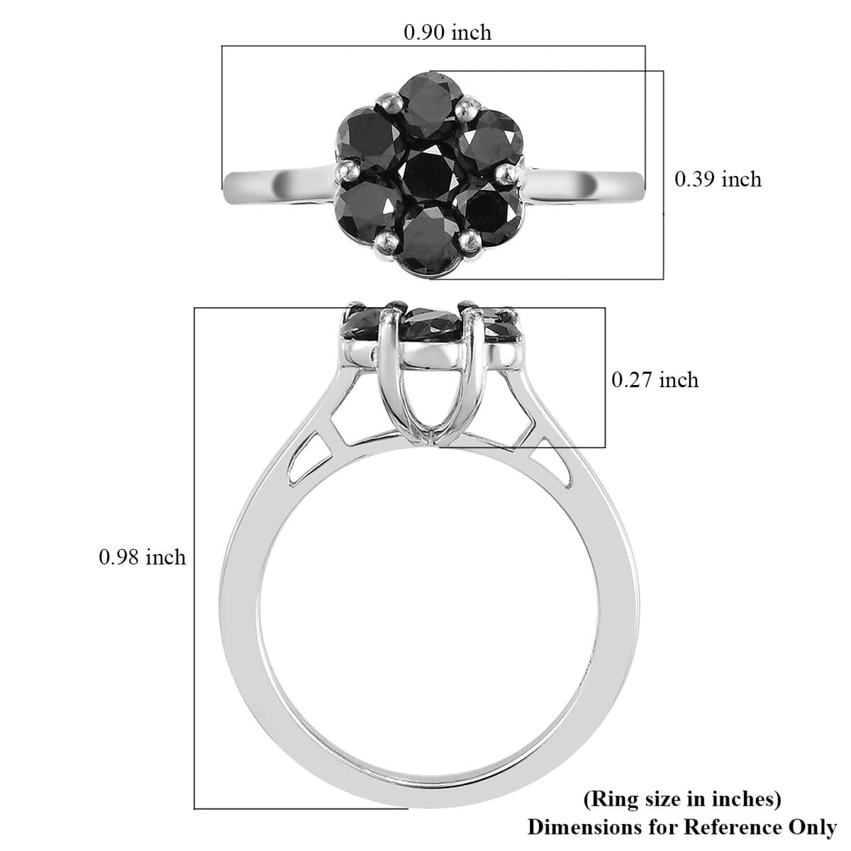 Pressure Set Black Diamond Floral Ring in Platinum Over Sterling Silver (Size 10.0) 1.00 ctw image number 5