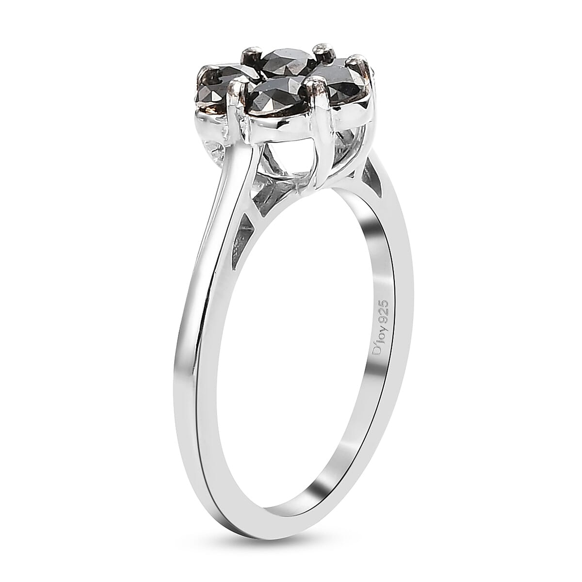 Pressure Set Black Diamond Floral Ring in Vermeil Yellow Gold Over Sterling Silver (Size 10.0) 1.00 ctw