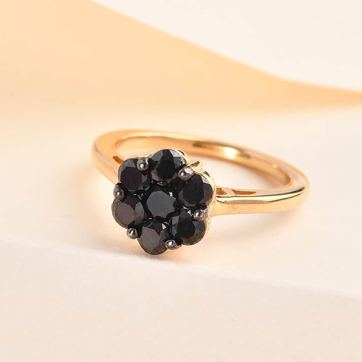 Pressure Set Black Diamond Floral Ring in Vermeil Yellow Gold Over Sterling Silver (Size 10.0) 1.00 ctw image number 1