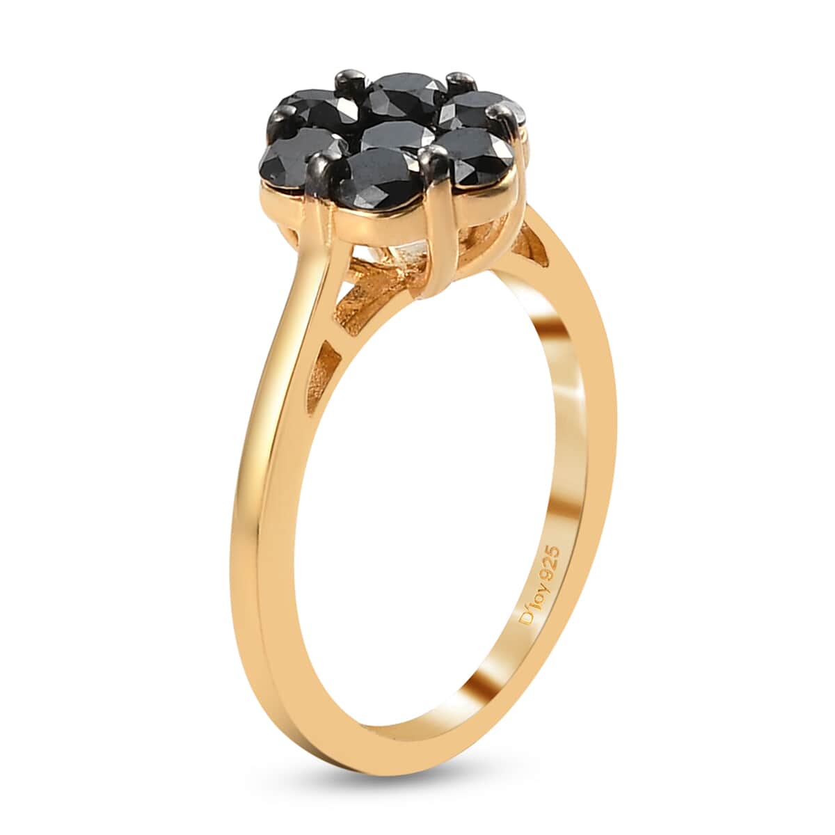 Pressure Set Black Diamond Floral Ring in Vermeil Yellow Gold Over Sterling Silver (Size 10.0) 1.00 ctw image number 3