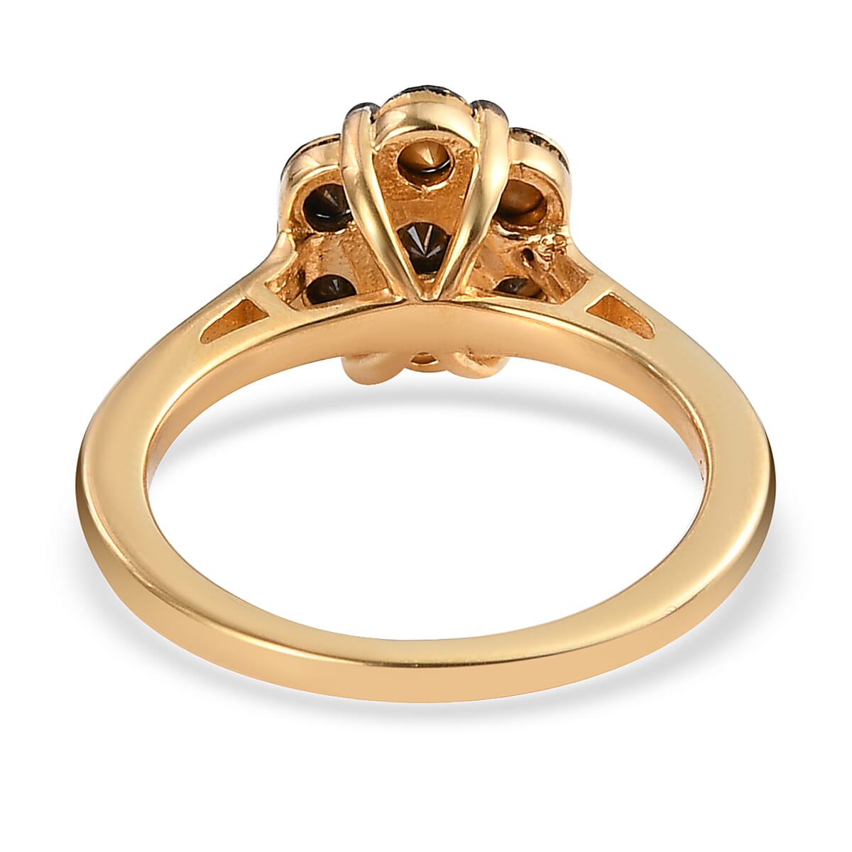 Pressure Set Black Diamond Floral Ring in Vermeil Yellow Gold Over Sterling Silver (Size 10.0) 1.00 ctw