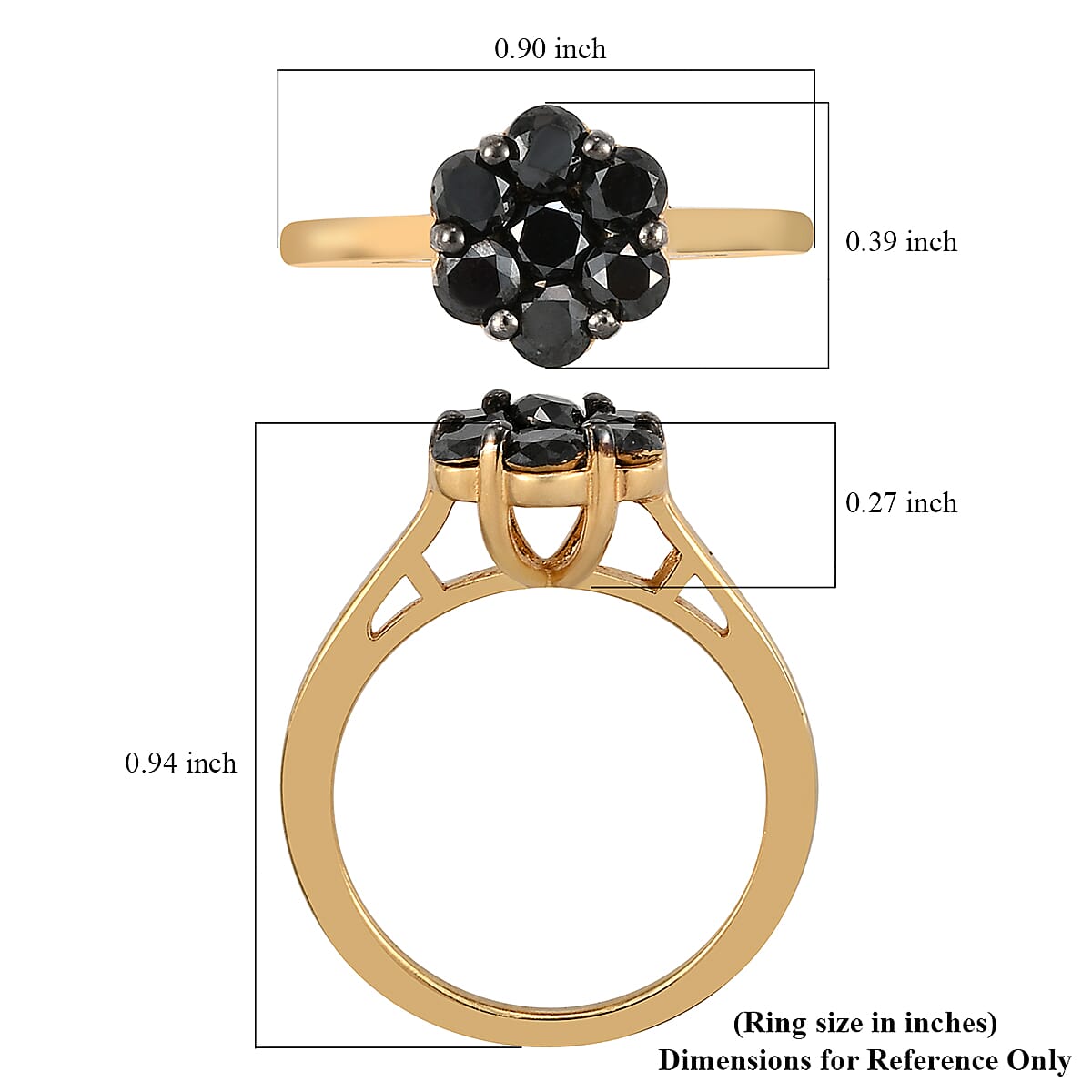 Pressure Set Black Diamond Floral Ring in Vermeil Yellow Gold Over Sterling Silver (Size 10.0) 1.00 ctw