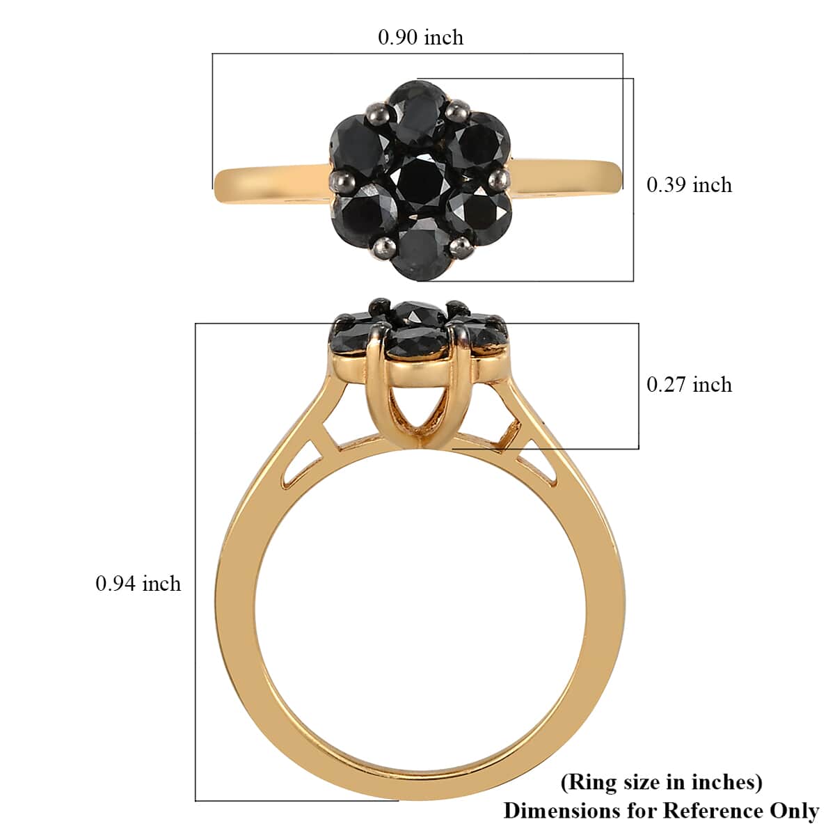 Pressure Set Black Diamond Floral Ring in Vermeil Yellow Gold Over Sterling Silver (Size 10.0) 1.00 ctw image number 5